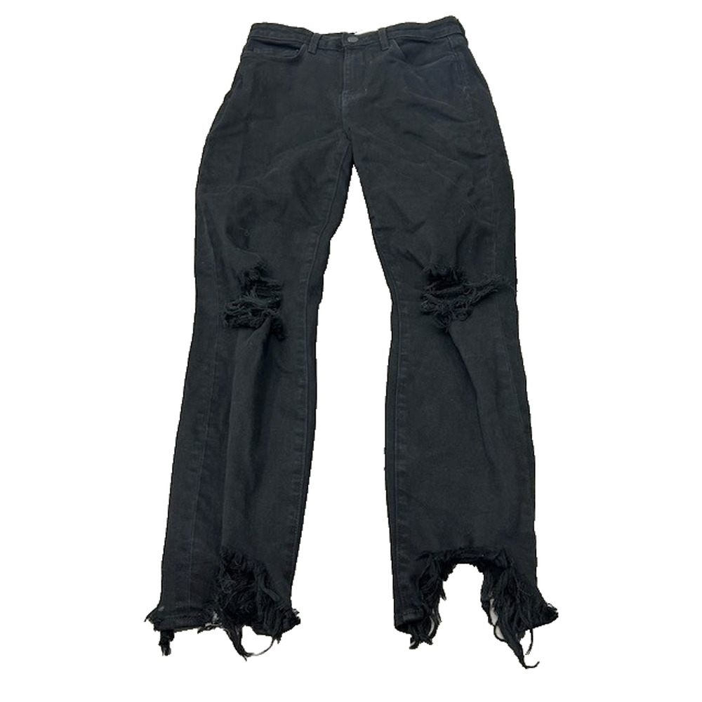 L'Agence Womens High Line Skinny Jeans Distressed Denim‎ Raw Hem Black Size 26